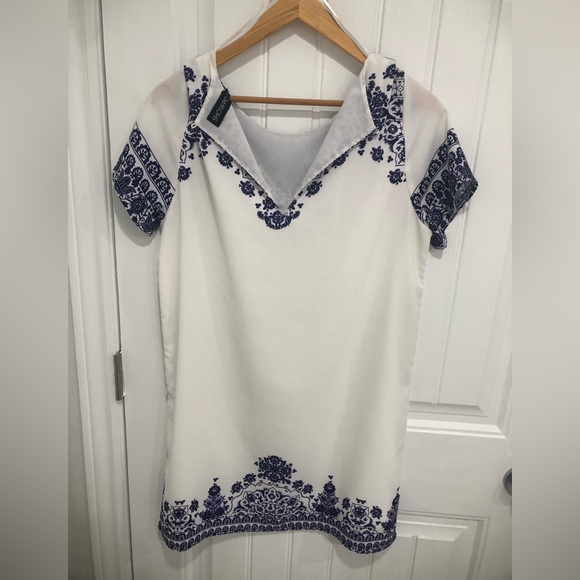 Showpo White Dress with Purple Floral Detail - Picture 2 of 3